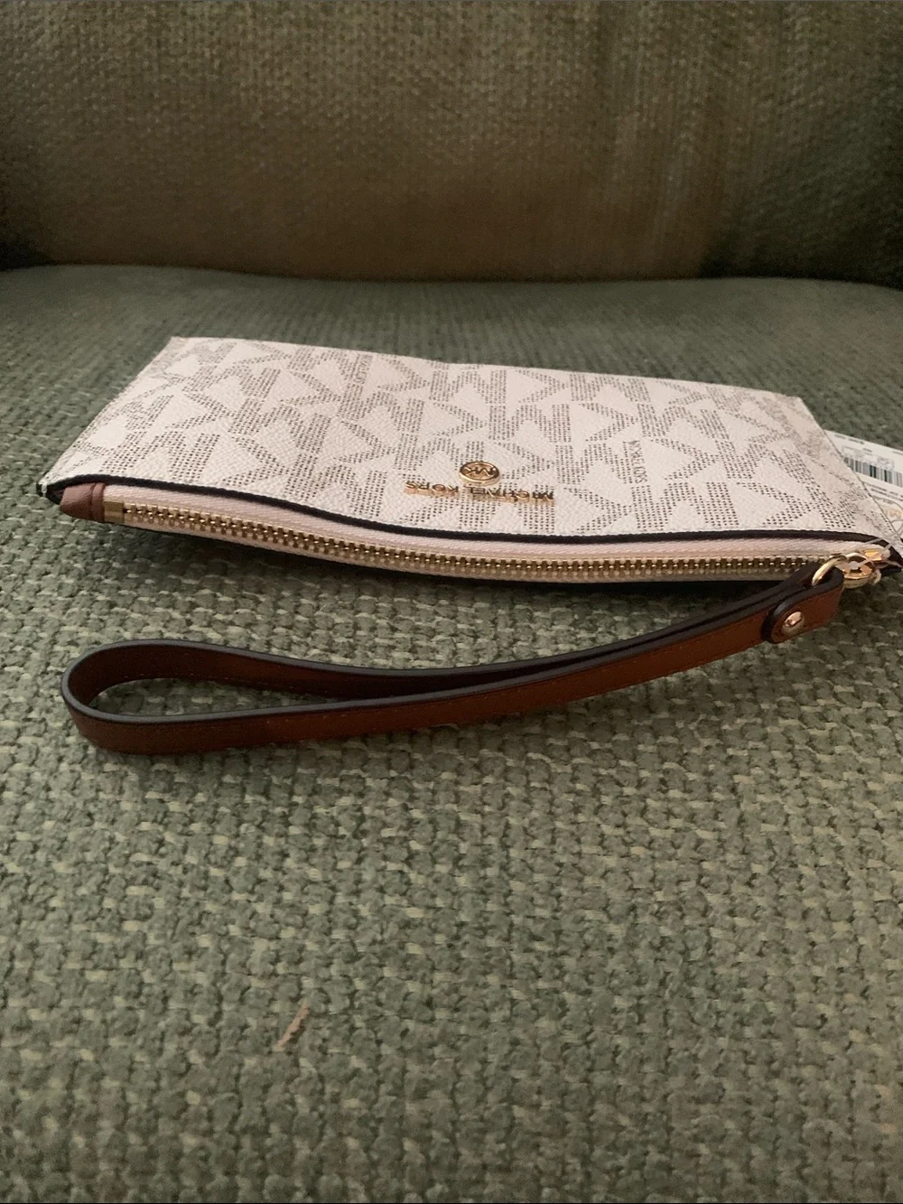 Michael Kors Classic MK White & Tan Logo Wristlet NWT $98